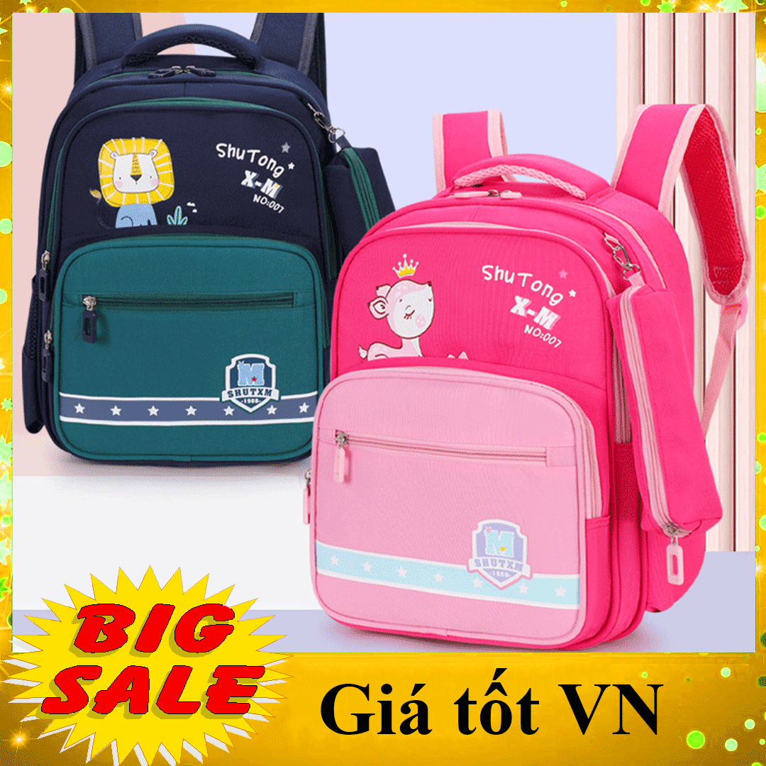 Balo học sinh cấp 1-2 hình động vật siêu nhẹ với thiết kế hiện đại (41 x 32 x 18 cm) cặp sách cho bé trai, bé gái nhiều ngăn phù hợp cho bé từ lớp 2 đến lớp 5 kèm túi đựng bút - NO007