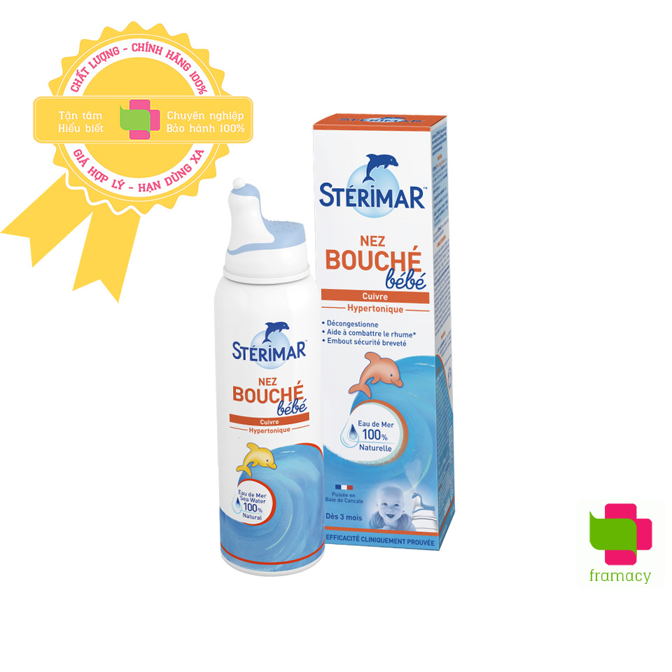 Xịt muối mũi cá heo vàng và cam Sterimar Pháp (100ml) giúp vệ sinh và giảm vie^m mũi cho trẻ 0 - 3 tuổi
