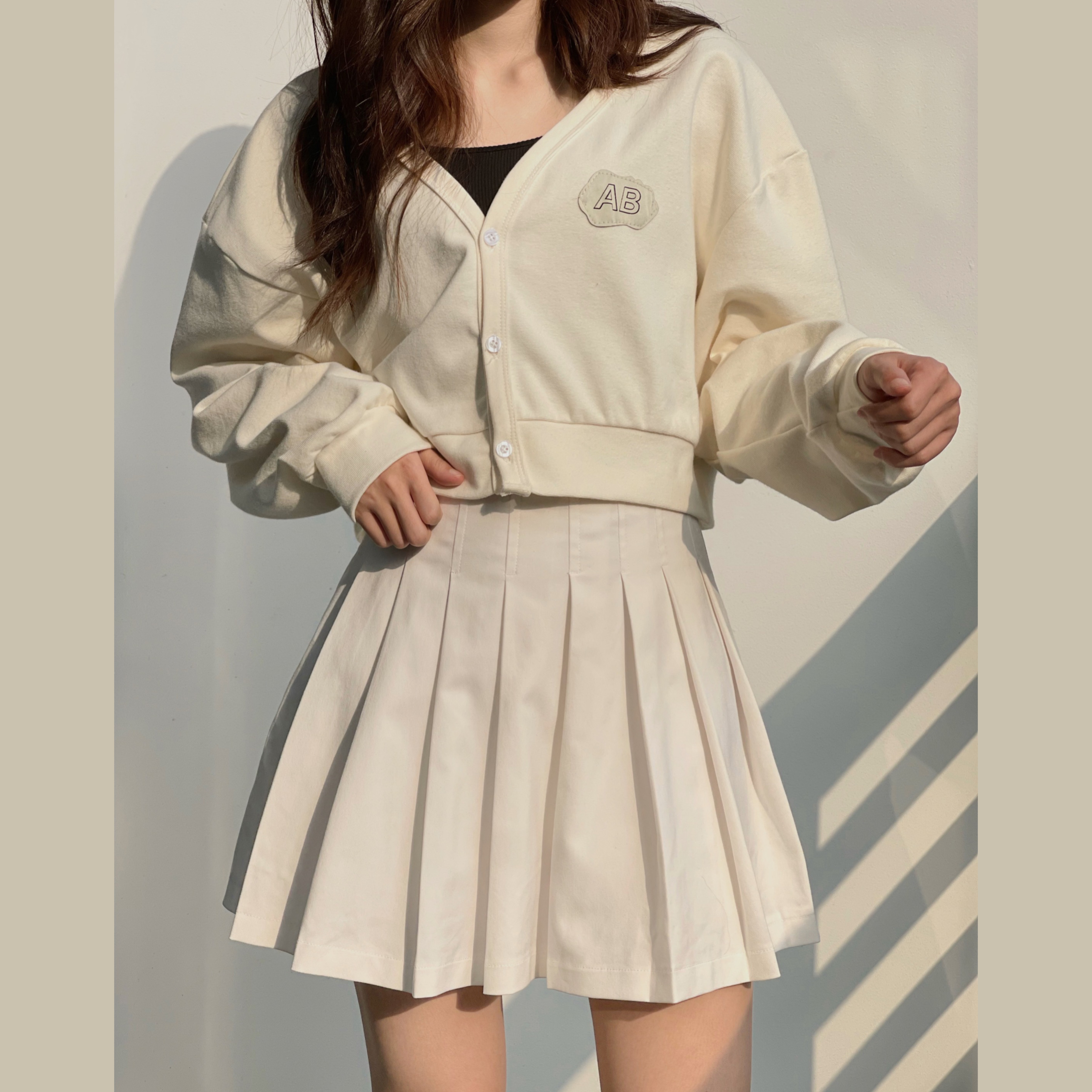 Áo cardigan croptop tay dài AB BASIC form rộng Ulzzang
