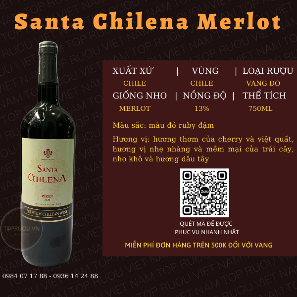Vang đỏ santa chilena merlot 750ml - chile - 13%