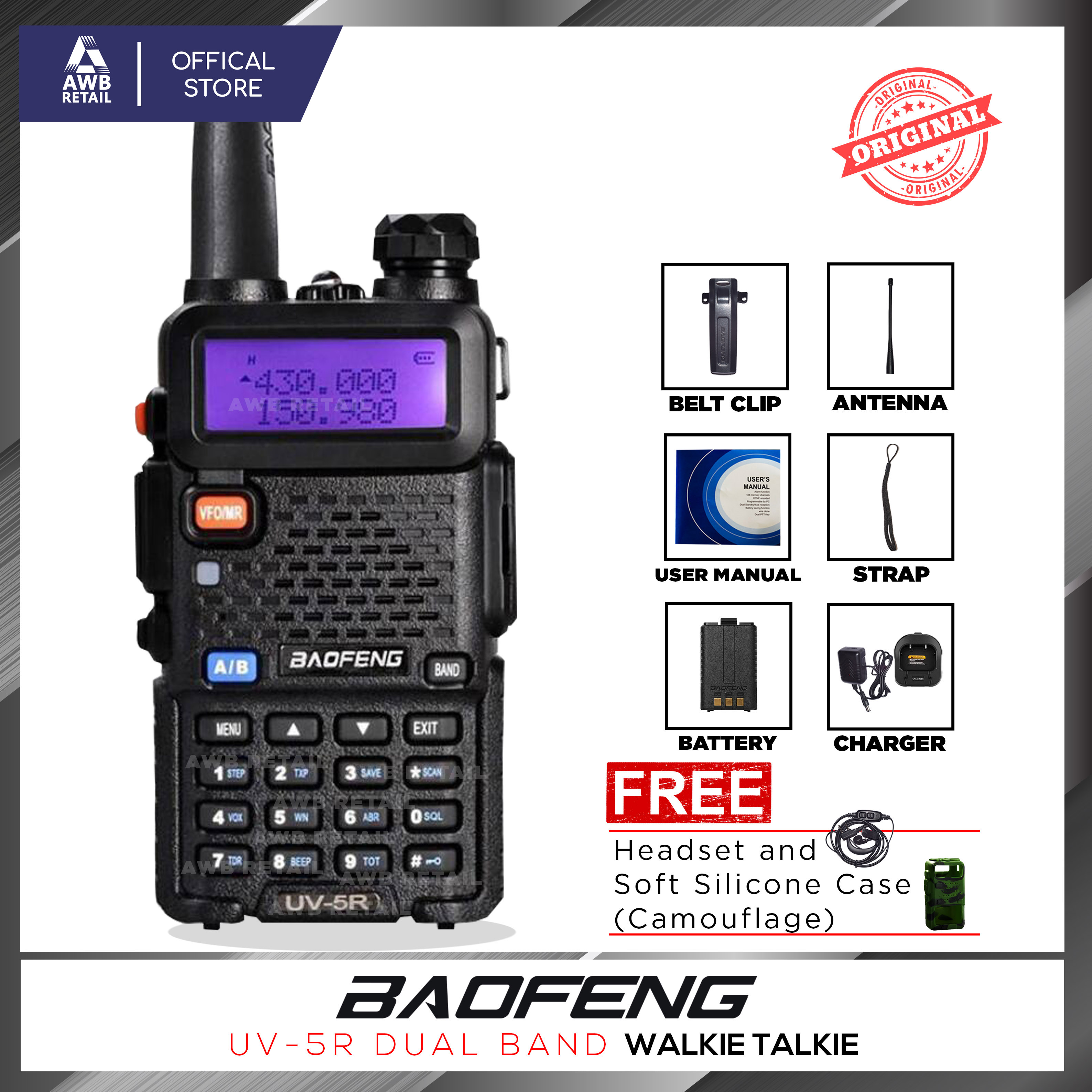 Baofeng/Platinum UV-5R Dual Band Walkie Talkie Two-Way Radio with Earpiece Lazada PH