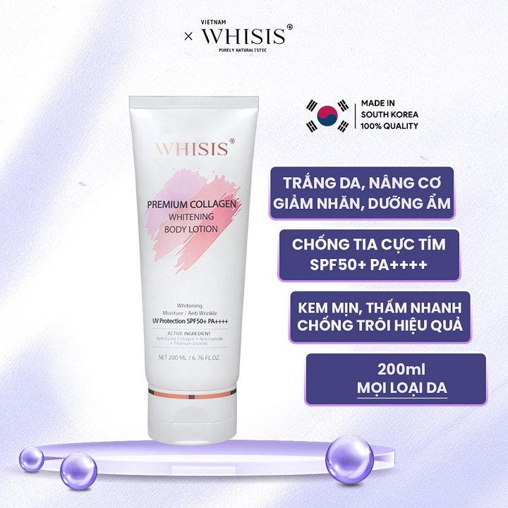 Dưỡng thể whisis premium collagen whitening body lotion spf50+ pa++++ 200ml