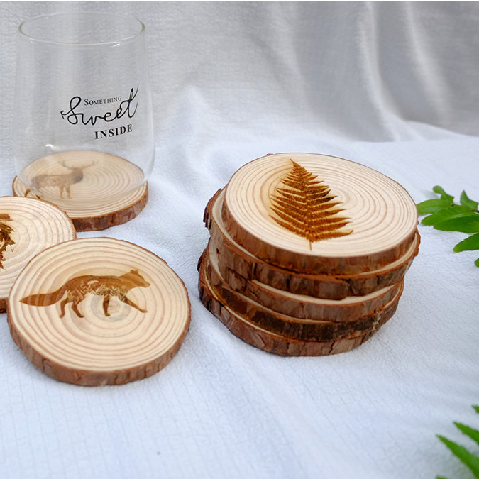 Lót cốc gỗ vintage decor in lazer độc đẹp
