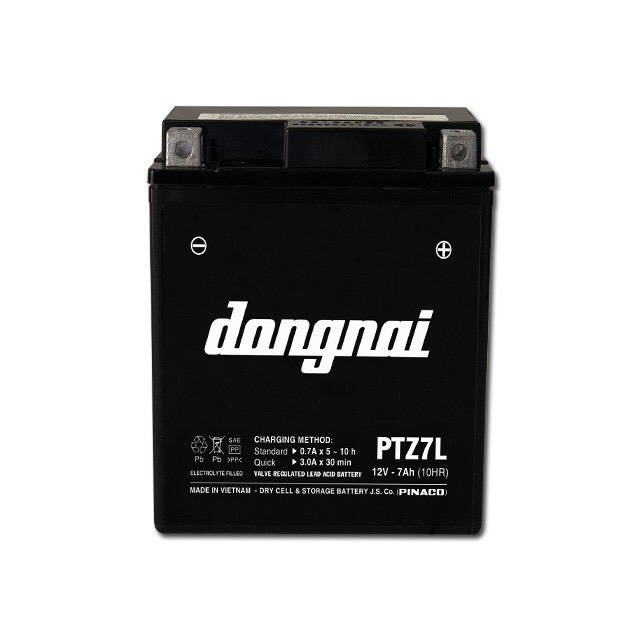 Bình acquy xe máy khô miễn bảo dưỡng đồng nai ptz7l | 12v - 7ah, ắc quy xe máy honda 12v.