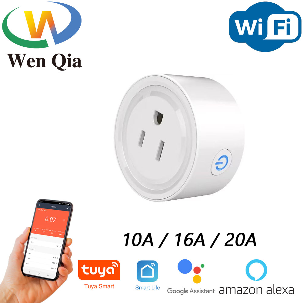 Wenqia ổ cắm wifi tiêu chuẩn mỹ công tắc phích cắm wifi thông minh, ổ cắm điều khiển từ xa không dây 10a/16a/20a, hẹn giờ, hoạt động với tuya/alexa