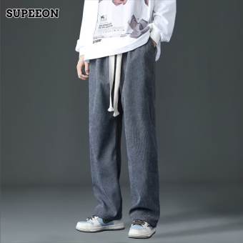 SUPEEON丨Quần Âu Nam Quần Vải Nhung Kẻ Quần Thấm Mồ Hôi Dáng Rộng Quần Thường Ngày Quần Ống Đứng Ống Rộng Dễ Phối Đồ