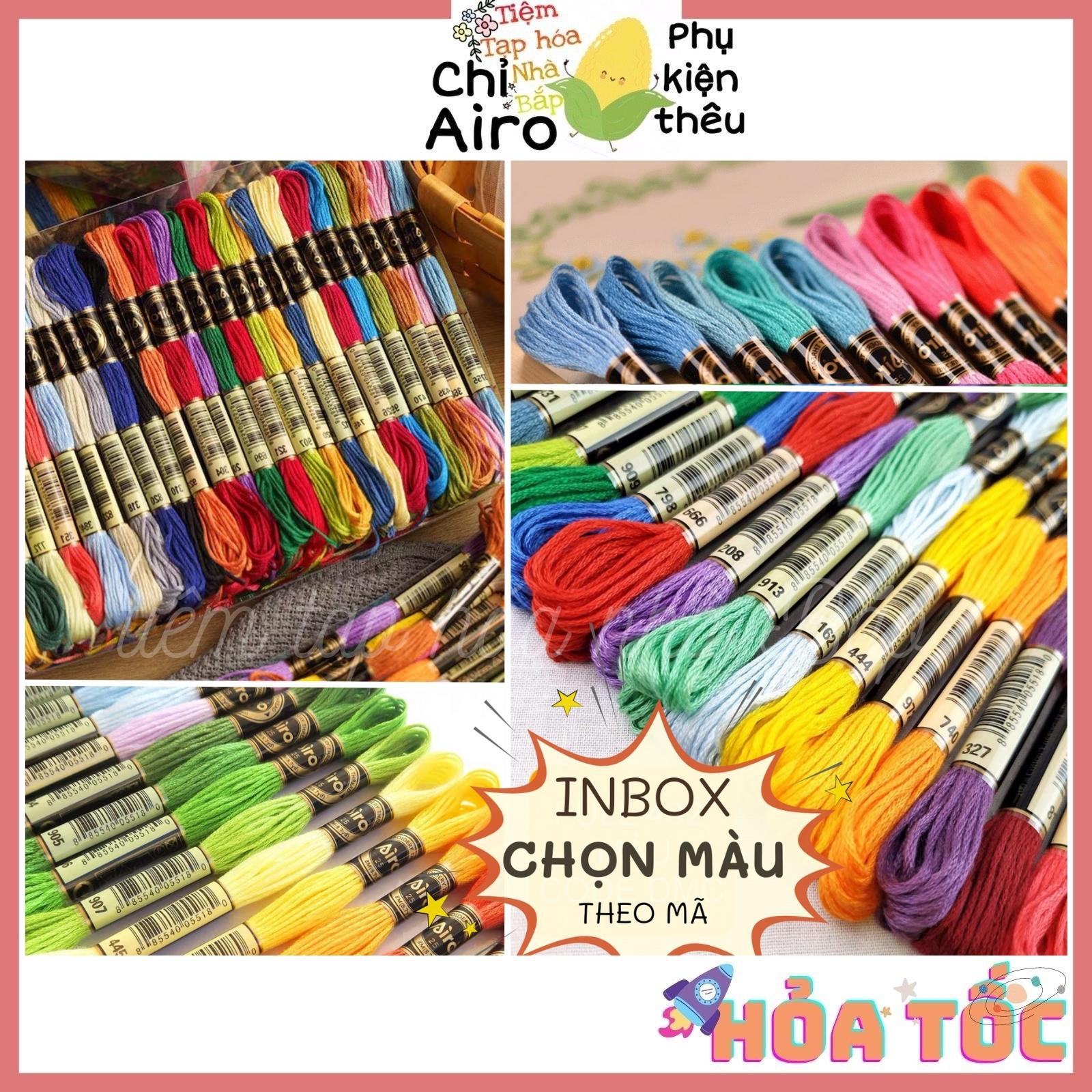 Chỉ thêu airo tép lẻ full 447 màu + 35 màu mới - chỉ thêu cotton chính hãng không phai màu