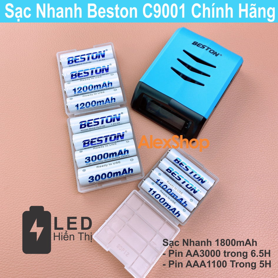 [Nhiều Lựa Chọn] Sạc Siêu Nhanh C9001 Và 4 Pin Sạc Beston AA/AAA Dung Lượng 3300/ 3000/1200/1100 Kèm Hoặc Không Kèm Sạc Siêu Nhanh C9001 Hiển Thị Tình Trạng Sạc