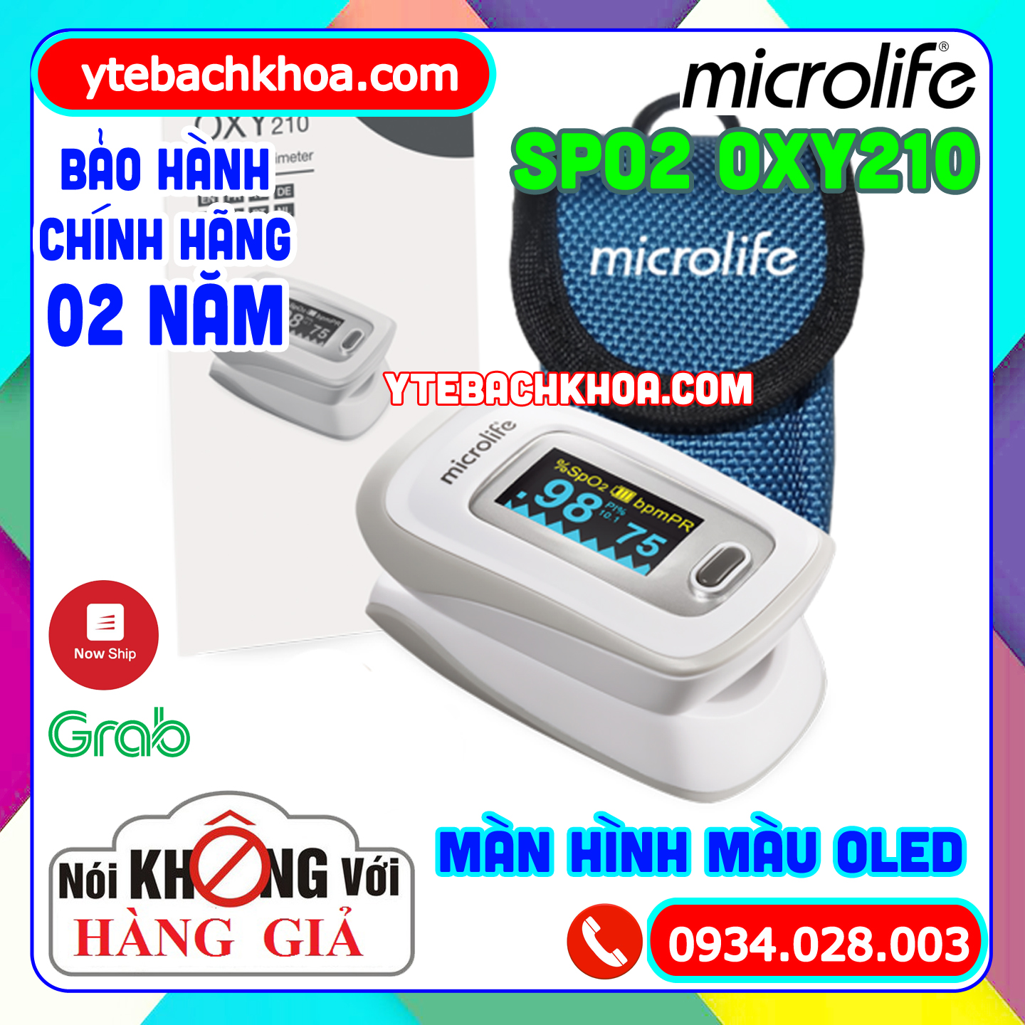 Máy đo nồng độ oxy trong máu Microlife SPO2 OXY210 hàng chính hãng - Màn hình màu OLED - Bảo hành 02 năm