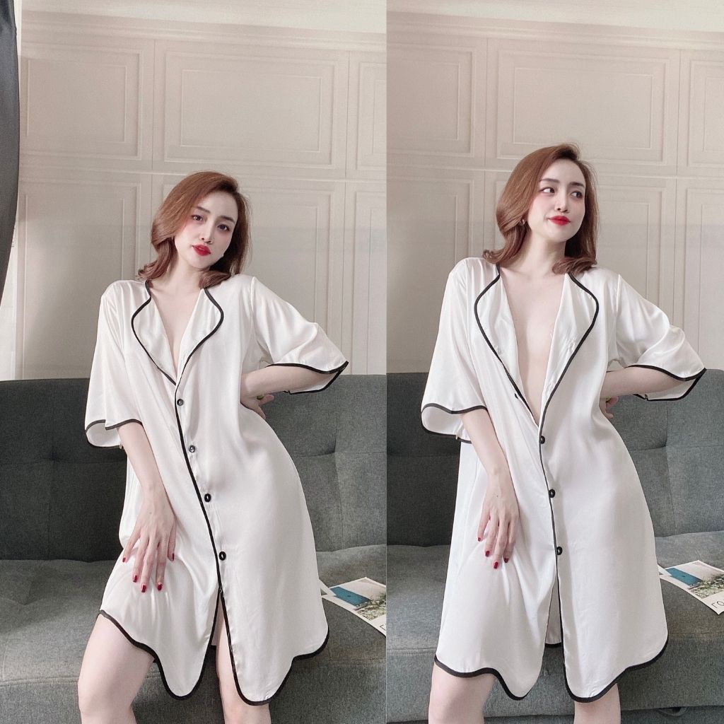 Đầm jumpsuit cổ sơ mi cao cấp thời trang đầm ngủ váy ngủ kèm quần, yếm lụa ngủ đầm sơ mi, váy nữ xinh đẹp hàng hiệu 01 game