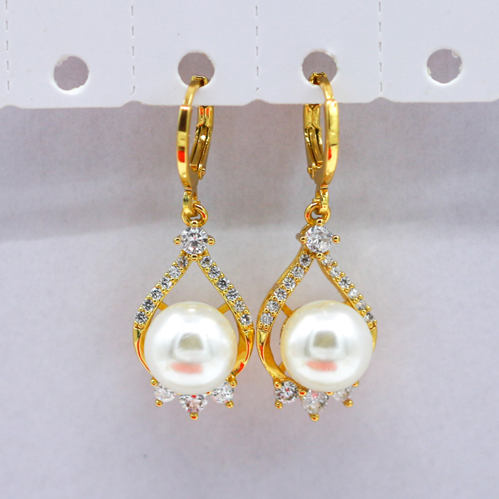 Khuyên Tai, Bông Tai, Hoa Tai Đính Ngọc Trai Dáng Dài, Titan Xi Mạ Vàng Thật 10k, 18k, 24k Cao Cấp (Không Bị Đen) - Trang Sức Hava Hong Kong Phong Cách Thời Trang