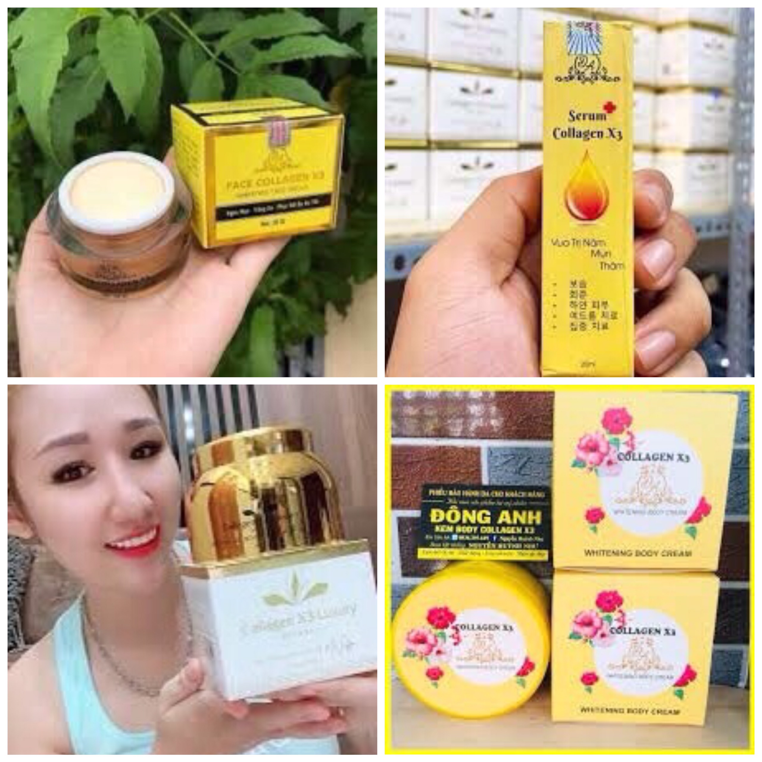 Kem body collagen x3 luxury + kích trắng x3 đông anh + kem face x3 và serum dưỡng collagen x3 chính hãng đông anh]