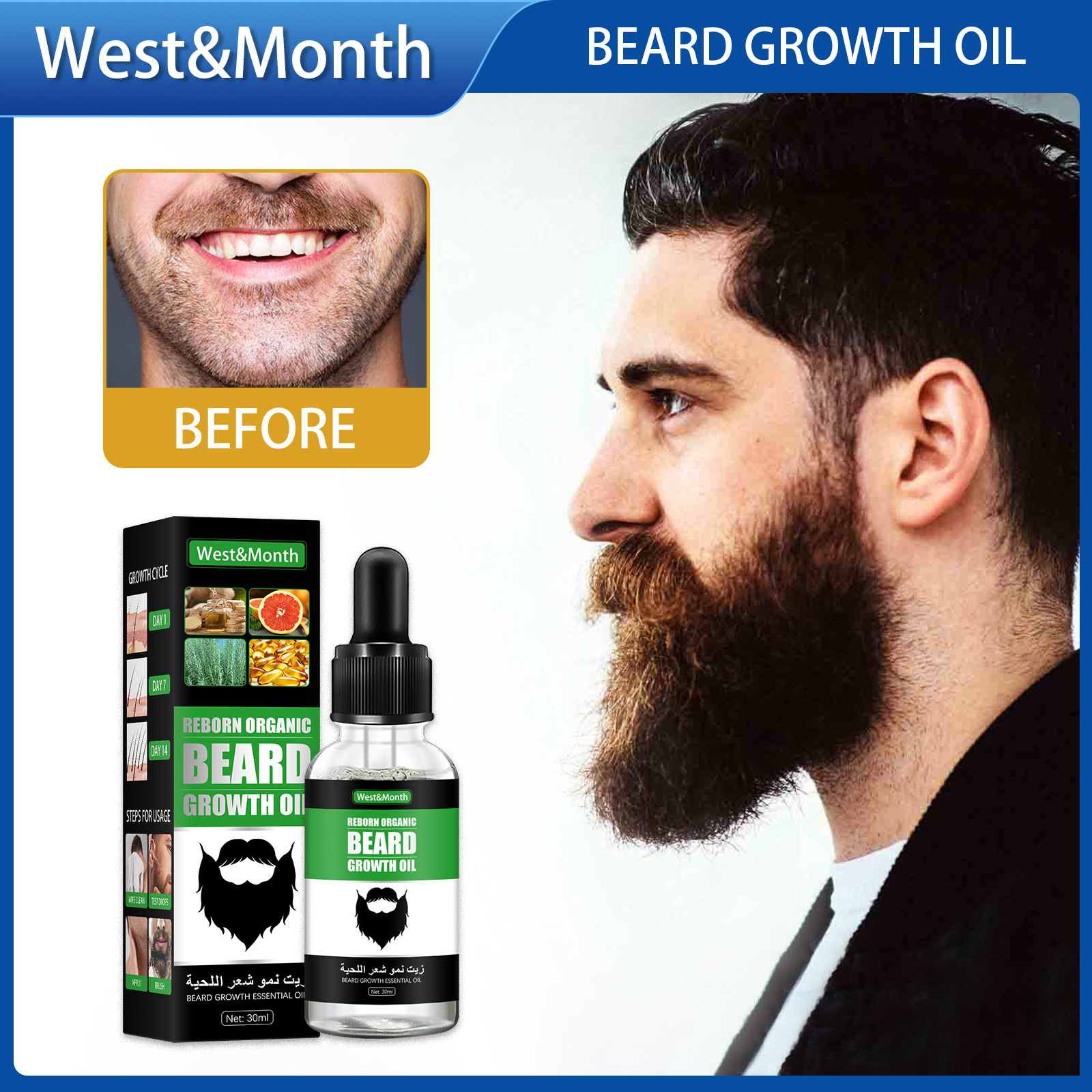 West Month Dầu Mọc Râu Cho Nam Dầu Mọc Râu Mọc Tóc Nhanh Kèm Con Lăn Sáp Dưỡng Nam Hữu Cơ Tự Nhiên Rụng Tóc Chính Hãng Sản Phẩm Trị Rụng Tóc Dầu Xả Để Chải Lông Mọc Râu Ria Mép Kích Thích Mọc Tóc Mặt Dưỡng Ẩm (30Ml)