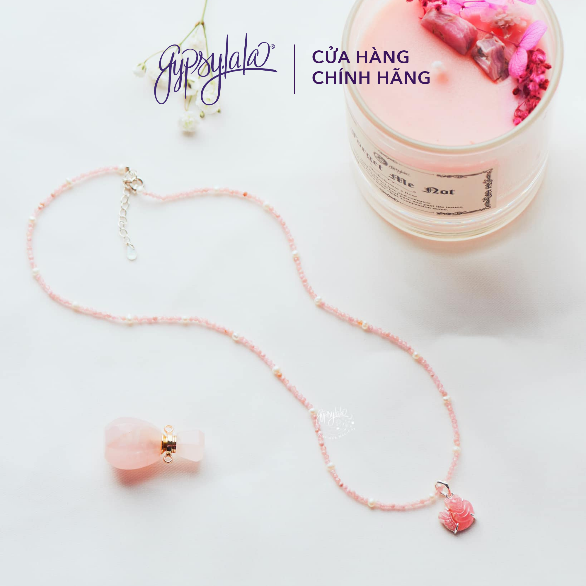 Dây chuyền mini hồ ly đá đào hoa thiên nhiên may mắn tình duyên sp003882 gypsy.lala