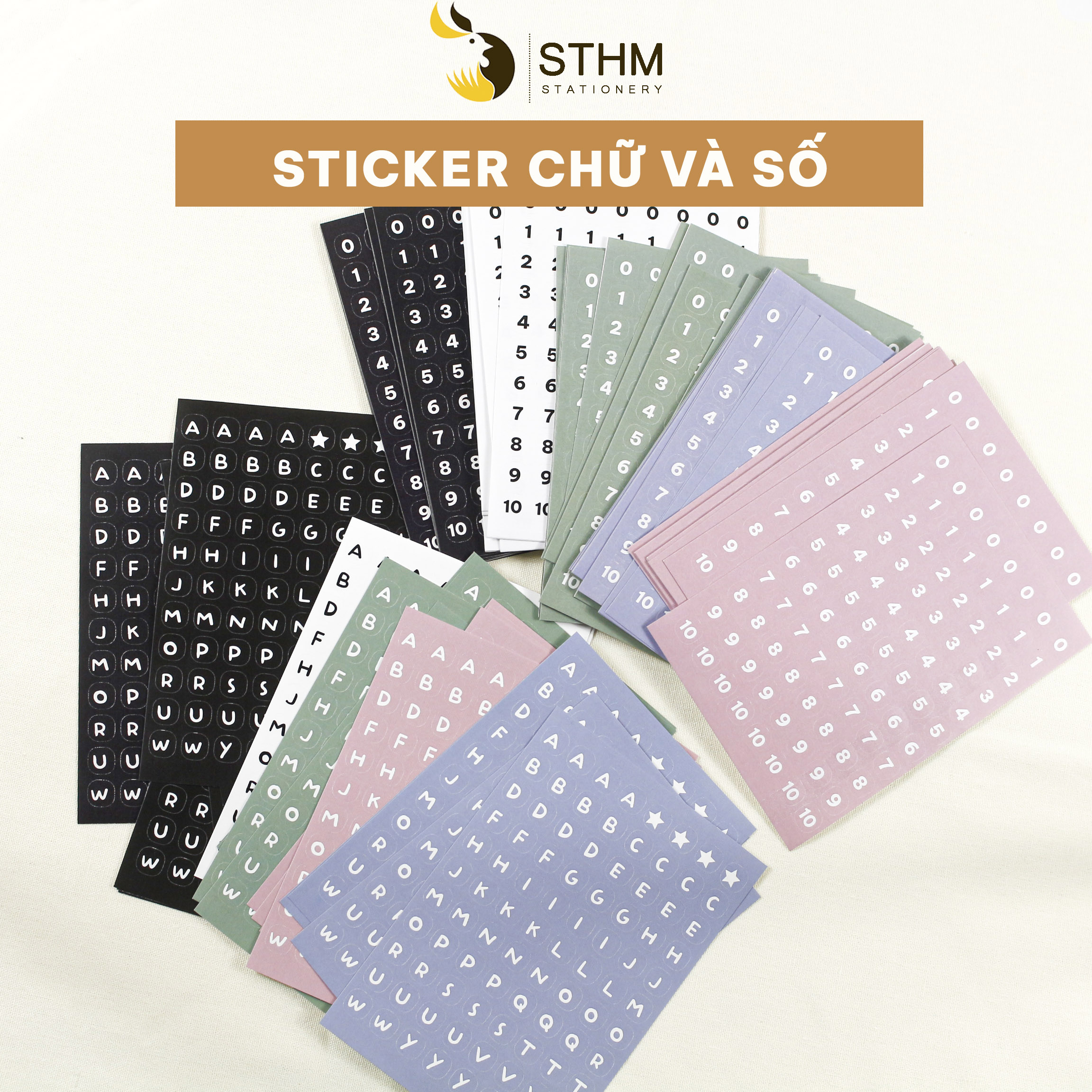 Sticker chữ cái và số - Trang trí sổ và thiệp - STHM stationery