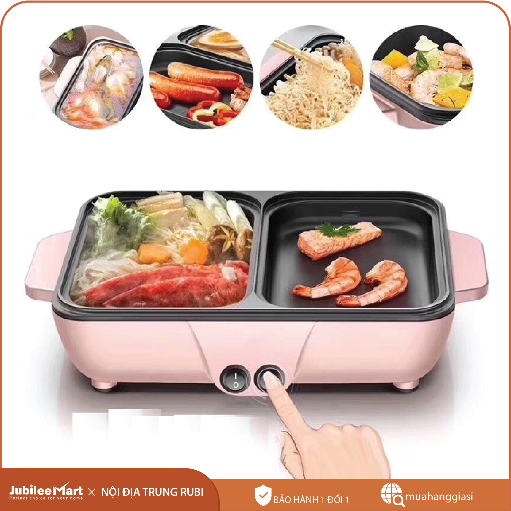Nồi lẩu điện mini đa năng 2 ngăn tiện lợi - nồi nướng điện siêu tốc chống dính thế hệ mới - bảo hành 12 tháng