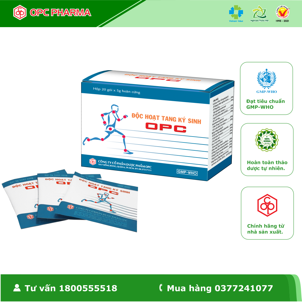 Viên uống xương khớp, vai gáy  ĐỘC HOẠT TANG KÝ SINH OPC (Hộp 10 gói-20 gói) - Giúp hỗ trợ giảm Viêm khớp, tê nhức, thần kinh tọa, vai gáy - Hàng chính hãng OPC