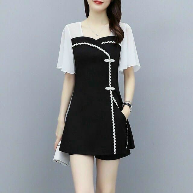 [Mẫu Mới]Đầm nữ kiểu dáng tay ngắn thiết kế tiểu thư sang chảnh chất liệu manggo phối voan HARI