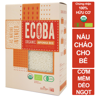 Gạo Nhật nấu cháo cho bé 100% hữu cơ - ECOBA Sakura 1kg - Thơm mềm dẻo ngọt -  Đạt chứng nhận hữu cơ quốc tế in trên hộp