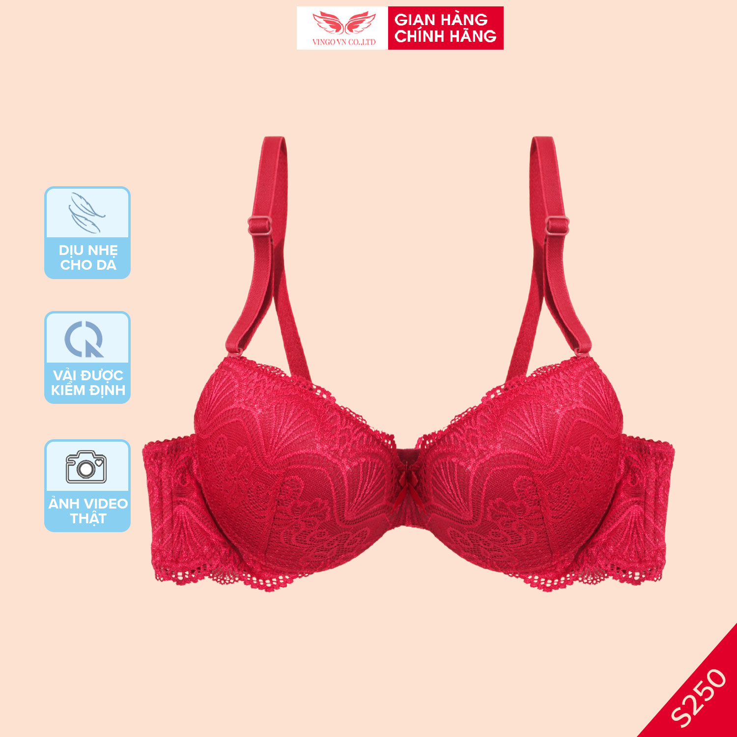 Áo ngực nữ cotton có gọng mút vừa nâng ngực tạo khe Vingo sexy mặc áo dài không viền chống chảy xệ S250 VNGO