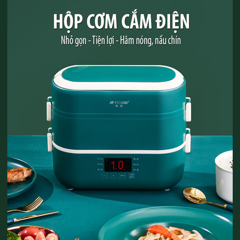 Hộp cơm cắm điện mini 3 tầng đa năng cao cấp, hộp cơm điện văn phòng dung tích 1.8L, công suất lớn 250W có thể hầm nấu cơm giữ nhiệt CC106