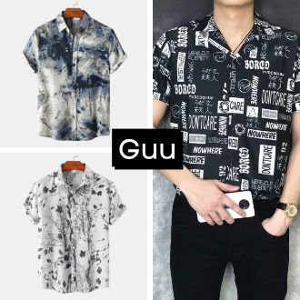 Áo sơ mi cộc tay unisex họa tiết đi biển Sơ mi cổ vest form rộng freesize GUU House