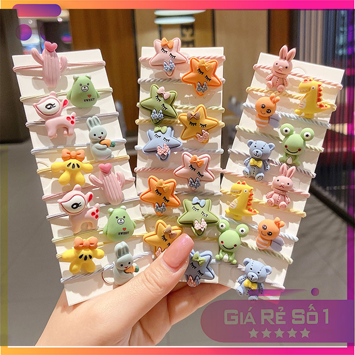 Set 10 buộc tóc hình thú cho bé dễ thương cột tóc co giãn nhiều màu cho bé gái - Bờm Tóc , kẹp Tóc ....