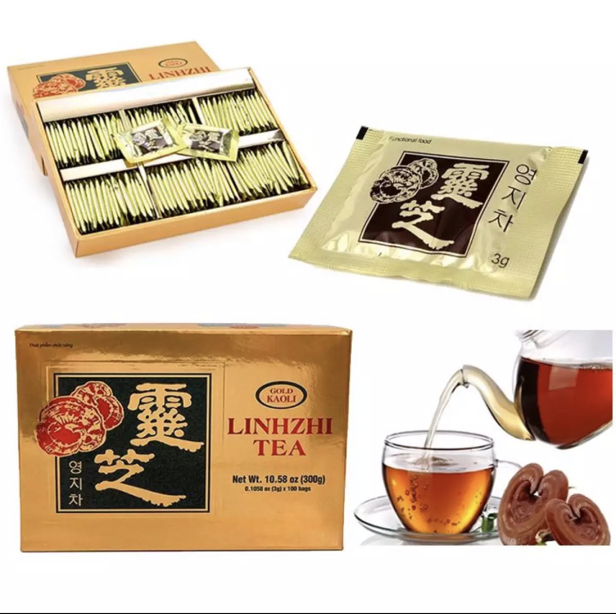 [100 gói] Trà Linh Chi Đông Trùng Hạ Thảo Gold Kaoli Nhập Khẩu Hàn Quốc 300gr