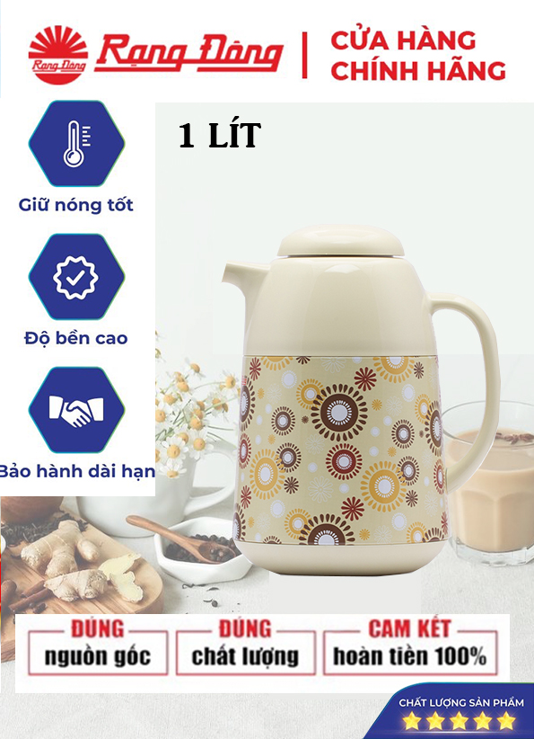 Phích pha trà rạng đông 1 lít đựng nước nóng, bình thuỷ giữ nhiệt, model: rd 1045 ts.e