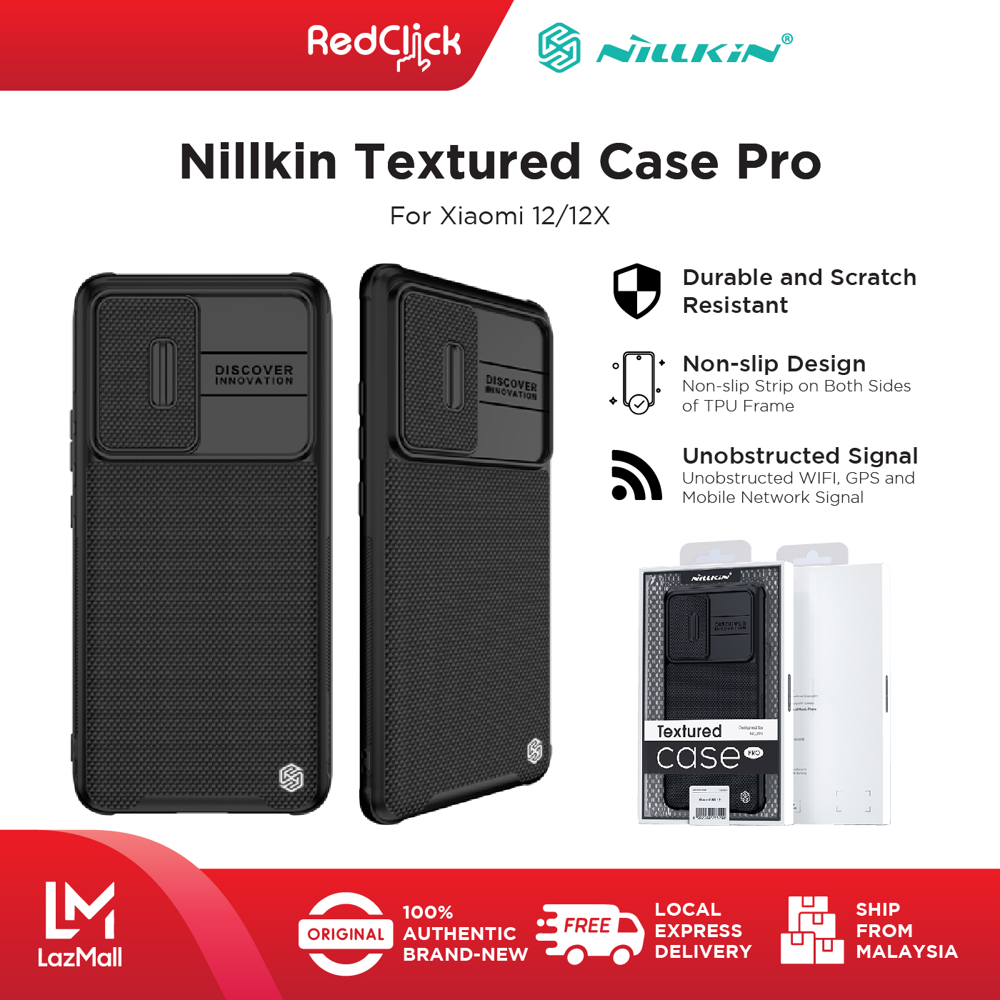 Nillkin Xiaomi 12/12x Textured Pro Slide Cover For Camera Protection Nylon Fiber Textured Back Case