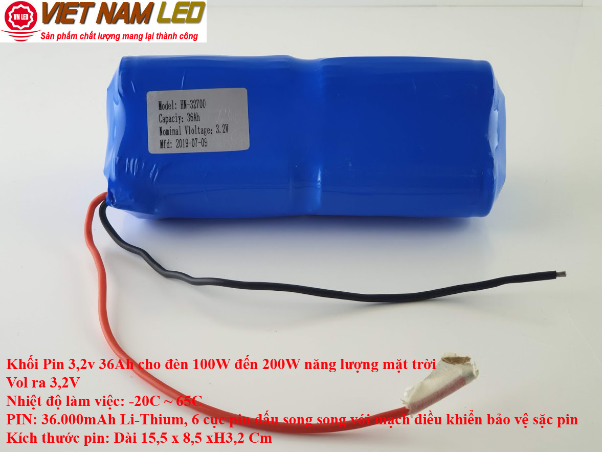Khối Pin 3,2v 36Ah cho đèn 100W đến 200W năng lượng mặt trời Vol ra 3,2V