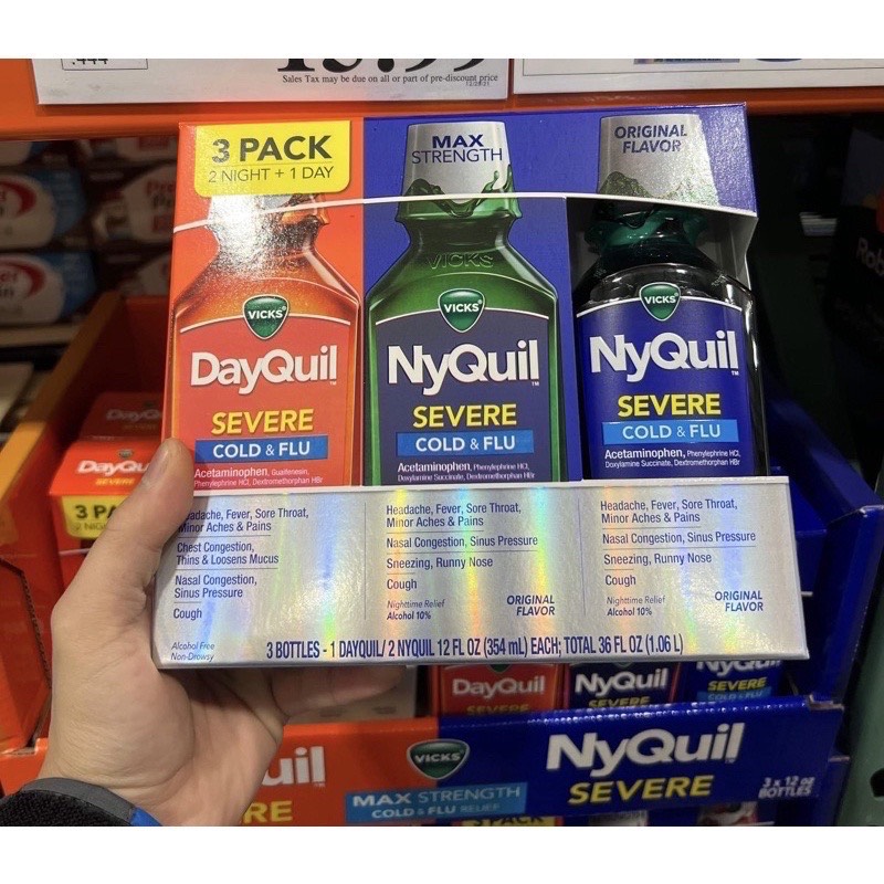 Set 3 chai siro vicks dayquil & nyquil cold & flu severe 1.06l mỹ hàng bay air