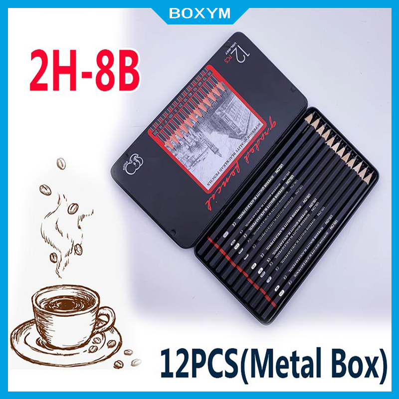 isi 12 pcs Pensil gambar sketsa set lengkap 2H H F B HB 2B 3B 4B 5B 6B 7B 8B Charcoal Pencils Set Alat Drawing Menggambar