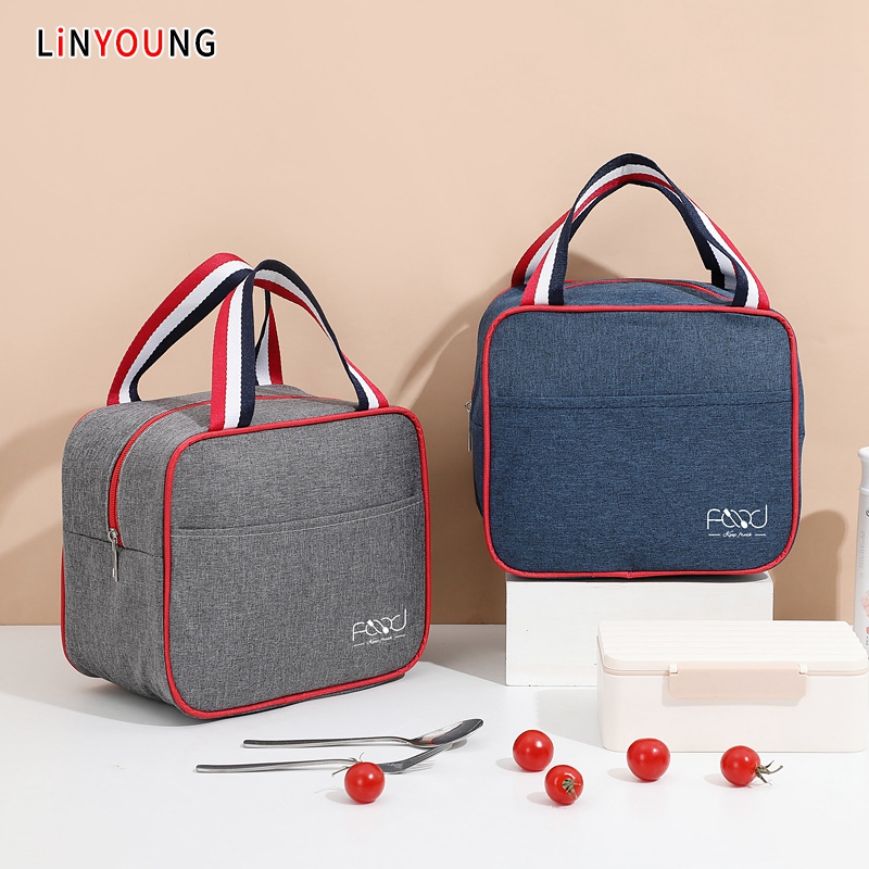 Linyoung túi đựng đồ ăn trưa túi cách nhiệt mới túi đựng hộp cơm trưa hình vuông túi đựng cơm bento cầm tay dày dặn giữ tươi