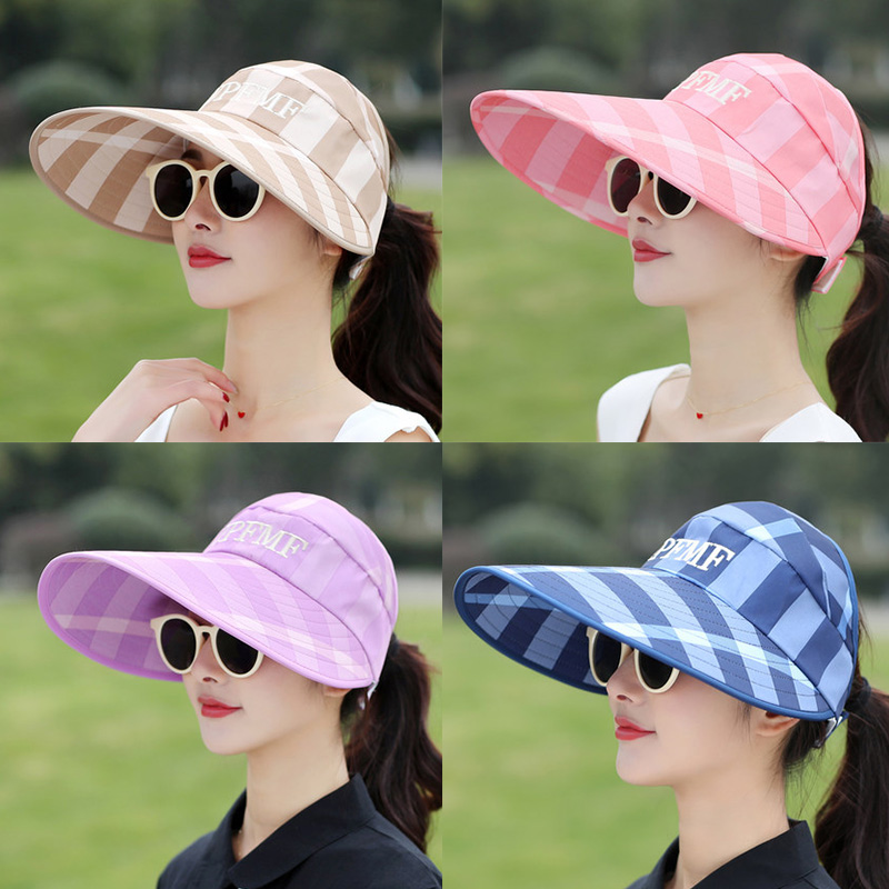 Fashion (56-58CM) Summer Women Sun Hat Retractable Visor Caps Female Large  Brim Empty Top Cap Outdoor Cycling UV Protection Hiking Hats Sports Hat
