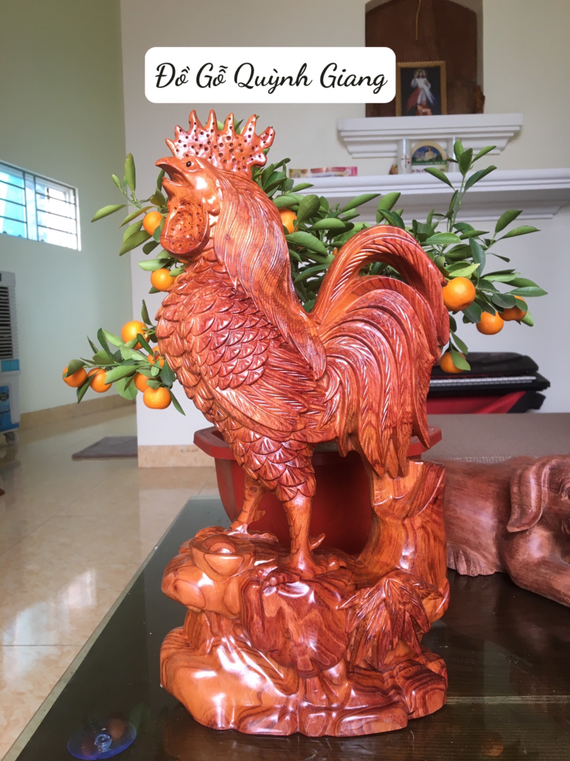 Tượng gỗ gà trống siên sắc nét cao 40