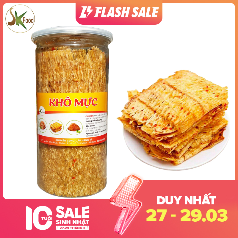 200G KHÔ MỰC ÉP TẨM GIA VỊ NGUYÊN CON SK FOOD - đồ ăn vặt