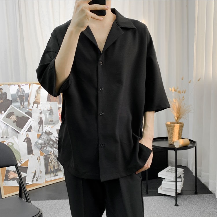 Áo sơ mi nam nữ ngắn tay cổ vest, Sơ mi ngắn tay form rộng unisex kiểu dáng hàn quốc.PATIO