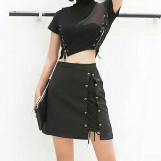Black Ulzzang Set Váy đen cá tính cổ vest CÓ REVIEW | Shopee Việt Nam
