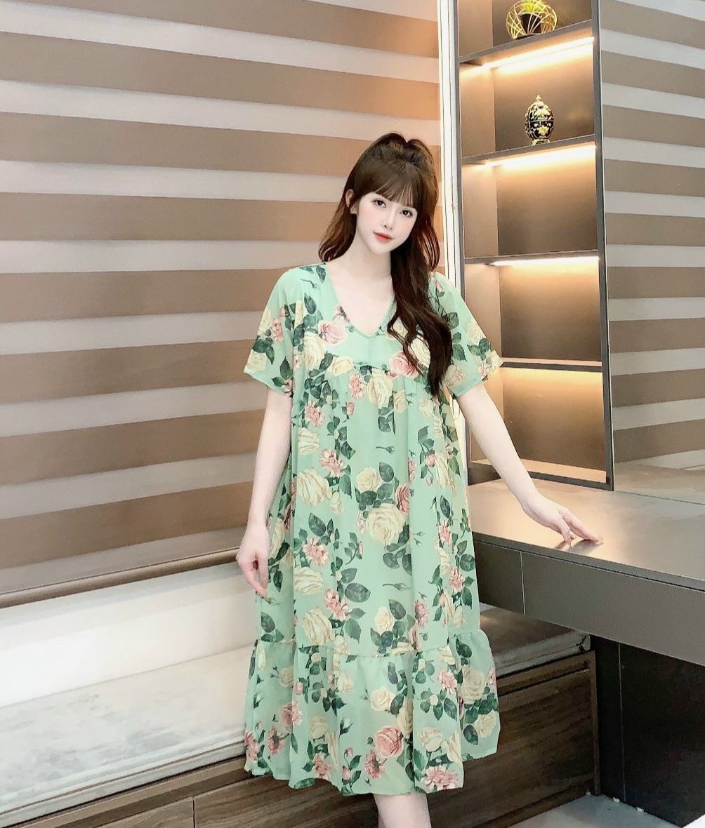 váy bầu hoa nhí von nhẹ-đầm bầu xinh dáng dài đẹp