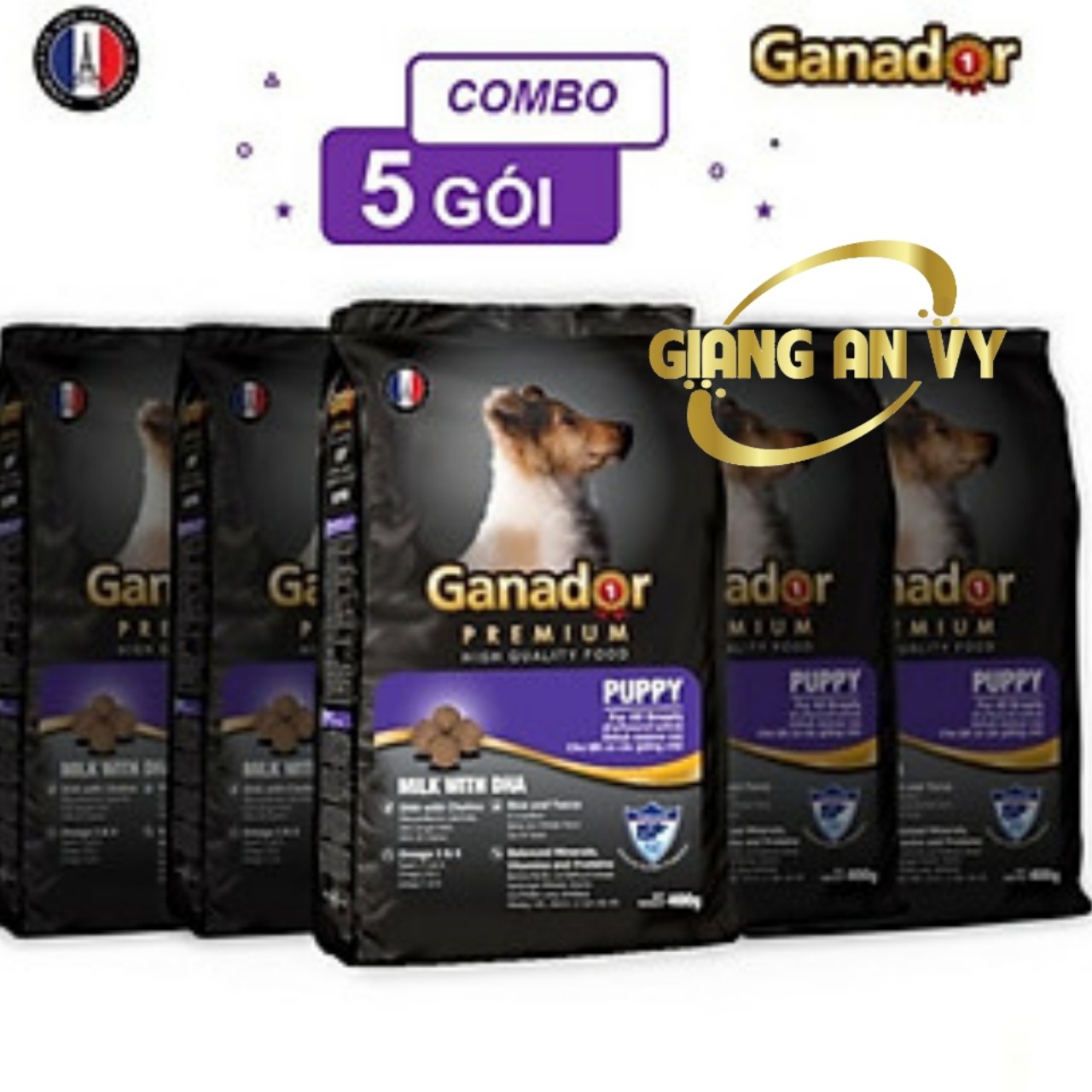 Combo 5 gói 400g - thức ăn cho chó nhỏ có sữa và dha - thức ăn cho chó ganador puppy 400g