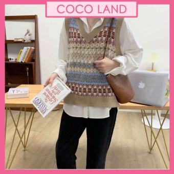 Áo gile len nữ thổ cẩm dáng rộng thu đông hottrend 2021 A453 coco land Quảng Châu cao cấp
