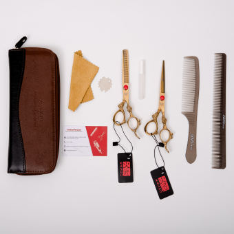 Kéo cắt tóc, Bộ Kéo Cắt Tóc - Bộ Kéo Cắt Tỉa Tóc Cao Cấp Nhật Bản Kèm Bao Kéo Da Cao Cấp KASHO-VQ2