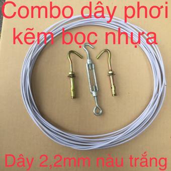 Combo dây phơi kẽm bọc nhựa 2,2mm- 3,2mm (Dây kẽm bọc nhựa + 2 nở móc 6 + 1 tăng đơ 5) 3 màu xanh- trắng- ghi