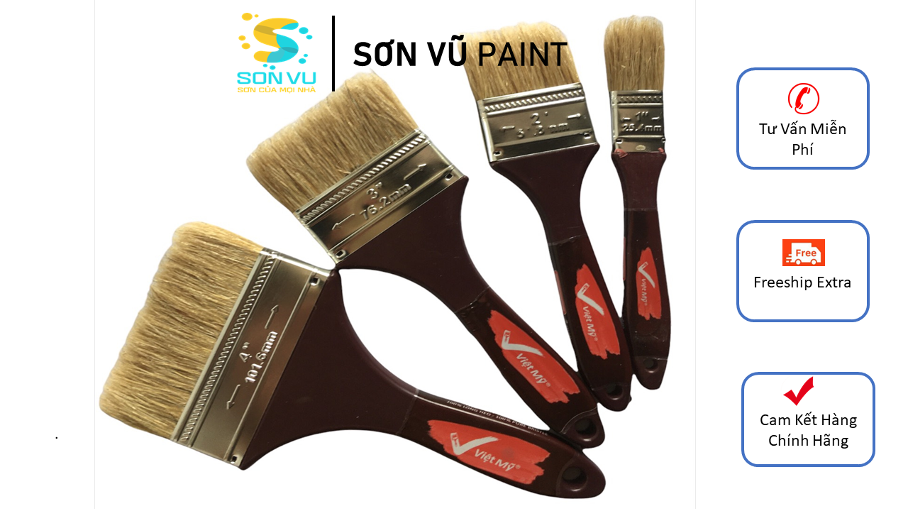Việt mỹ - cọ quét sơn cán nâu - loại 1 inch, 2 inch, 3 inch, 4 inch - lông mịn - dễ thi công