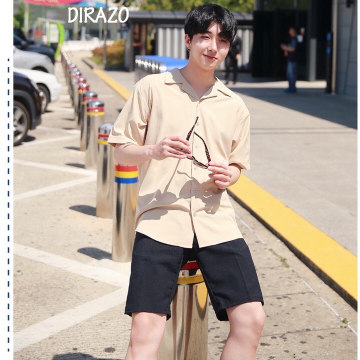 Áo sơ mi tay ngắn nam nữ form rộng - kiểu sơ mi cổ vest unisex Hàn Quốc, chất vải lụa dãn