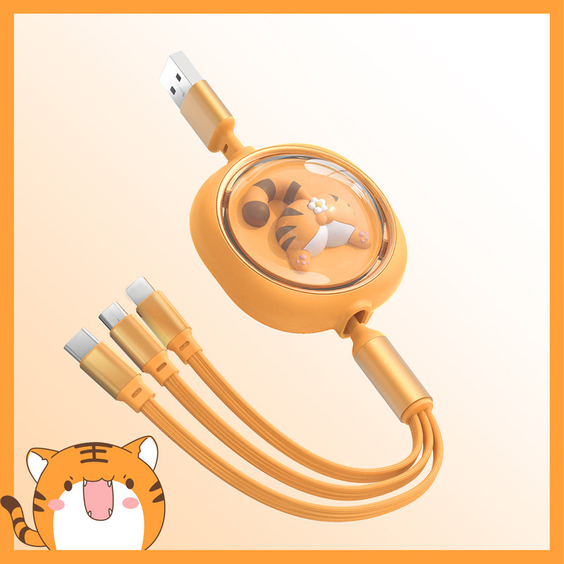 Dây cáp sạc tùy chỉnh 3 in 1 hình mông hổ tích hợp đầu usb và cổng lightning, micro usb, type c