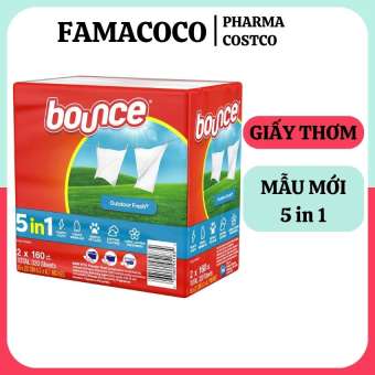 Giấy Thơm Quần Áo Bounce 5 in 1 Mẫu Mới Giấy Bounce Sấy Khô Quần Áo Hộp 160 tờ - Lốc 320 Tờ Mùi Việt Kiều Tươi Mát Thơm Lâu Khử Mùi Ẩm Mốc