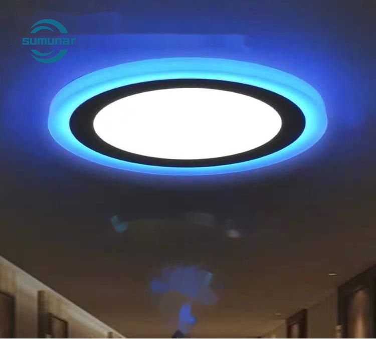 Đèn mâm led panel ốp trần nổi 3 chế độ màu trắng - viền xanh dương