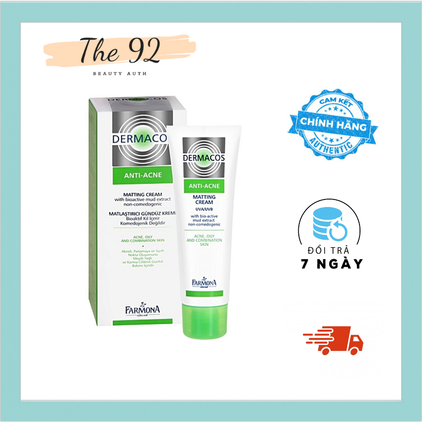 [Freeship]Dermacos Kem Dưỡng Giảm Bóng Nhờn, Ngừa Mụn Farmona Dermacos Anti Acne Matting Cream 50ml The 92.beauty